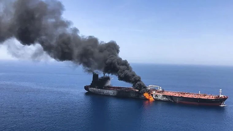 Supertanker Catches Fire After Hitting Sea Mines in Strait of Hormuz